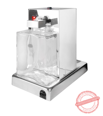 a silver coffee machine with a black background