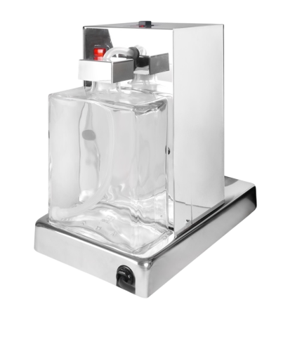 a silver coffee machine with a black background
